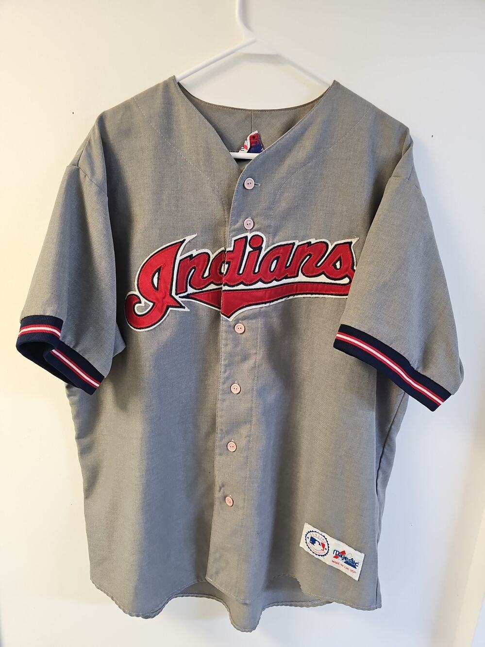 Vintage Cleveland Indians Jersey Mens XL Gray Baseball MLB 90s Made In USA